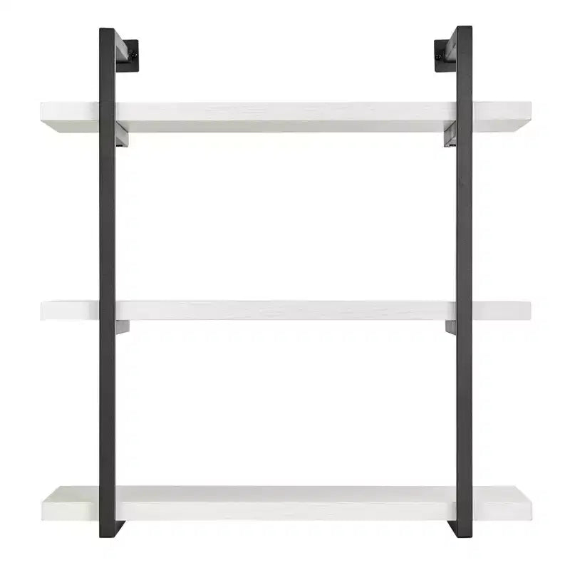 Danya B. 31.5" x 33.2" Modern 3 Tier Hanging Bracket Wall Shelve White Birch: Laminated MDF, Iron Frame, Floating Design
