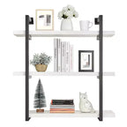 Scaffale da Parete a 3 Ripiani Bianco e Nero, Design Aperto Sospeso, Utente Singolo