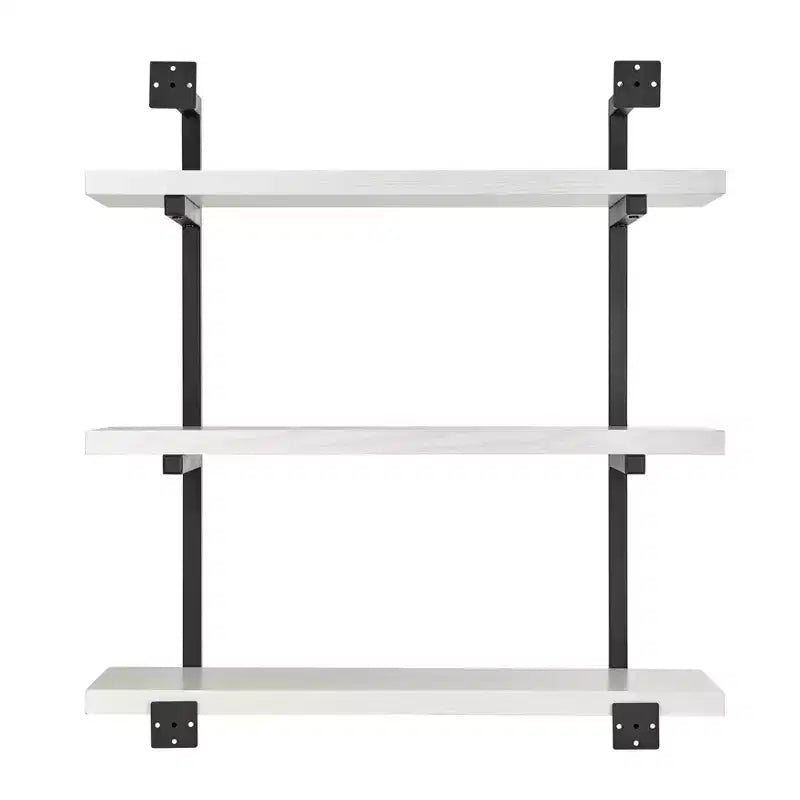Scaffale da Parete a 3 Ripiani Bianco e Nero, Design Aperto Sospeso, Utente Singolo