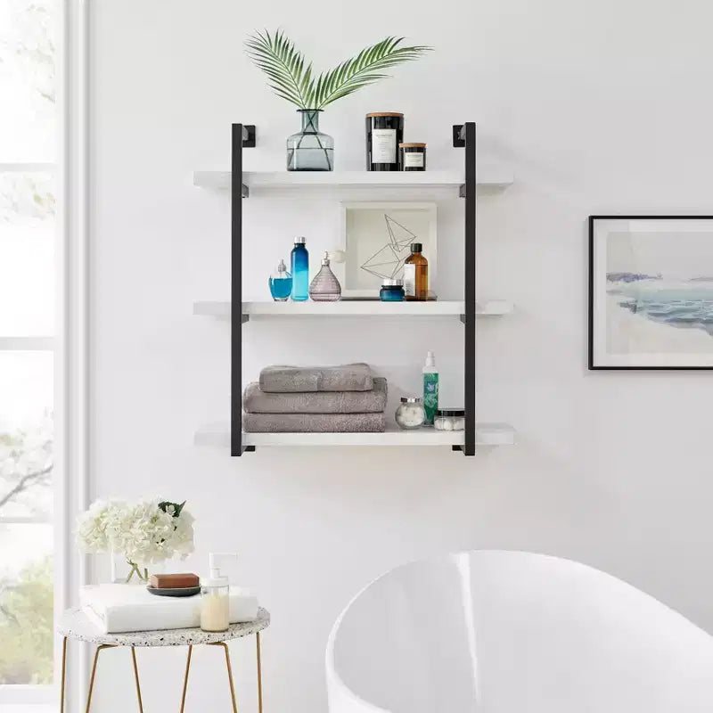 Scaffale da Parete a 3 Ripiani Bianco e Nero, Design Aperto Sospeso, Utente Singolo