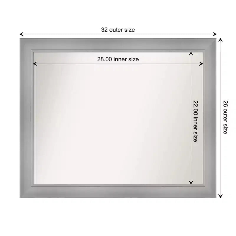 Specchio da parete rettangolare con cornice in nichel lucido, 32" x 26", singolo