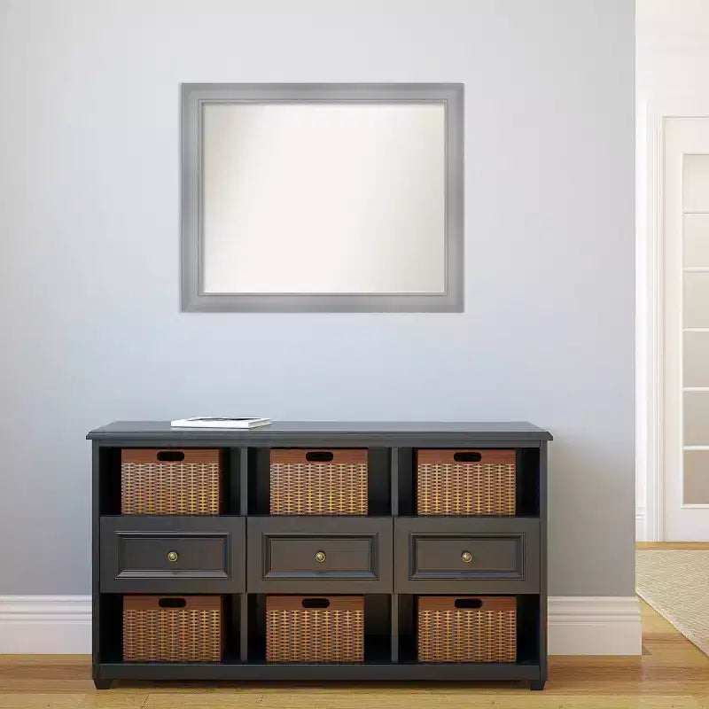 Specchio da parete rettangolare con cornice in nichel lucido, 32" x 26", singolo