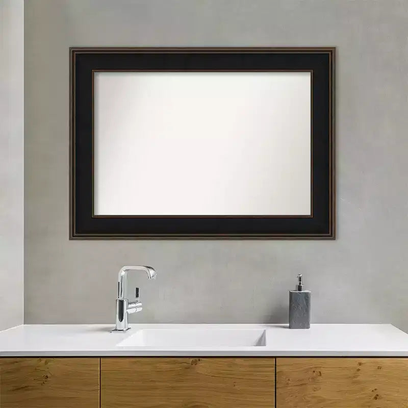Specchio da Parete Rettangolare con Cornice in Legno Marrone Espresso – Singolo