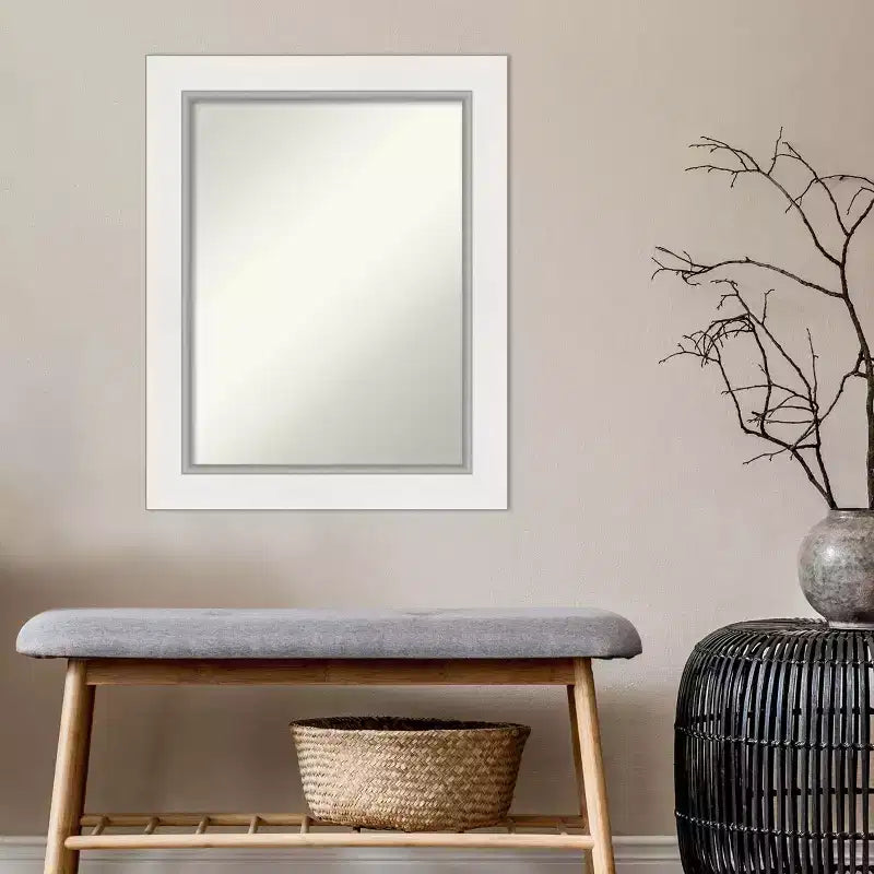 Specchio da parete rettangolare bianco argento, singolo, 23,5" x 29,5"