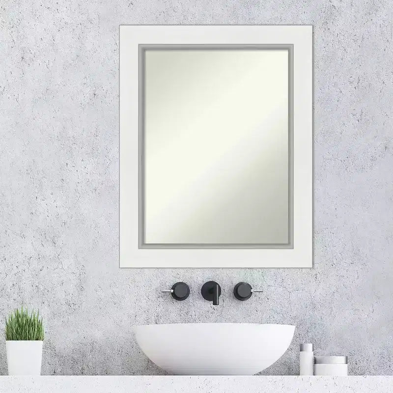 Specchio da parete rettangolare bianco argento, singolo, 23,5" x 29,5"