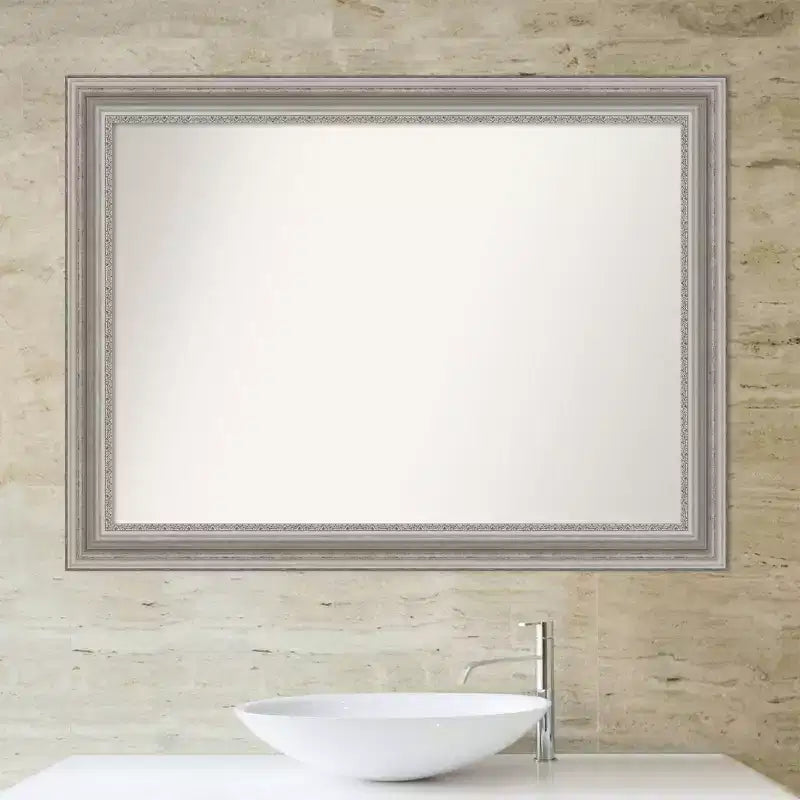 Specchio da Parete Rettangolare Argentato, Cornice Lavorata, Singolo