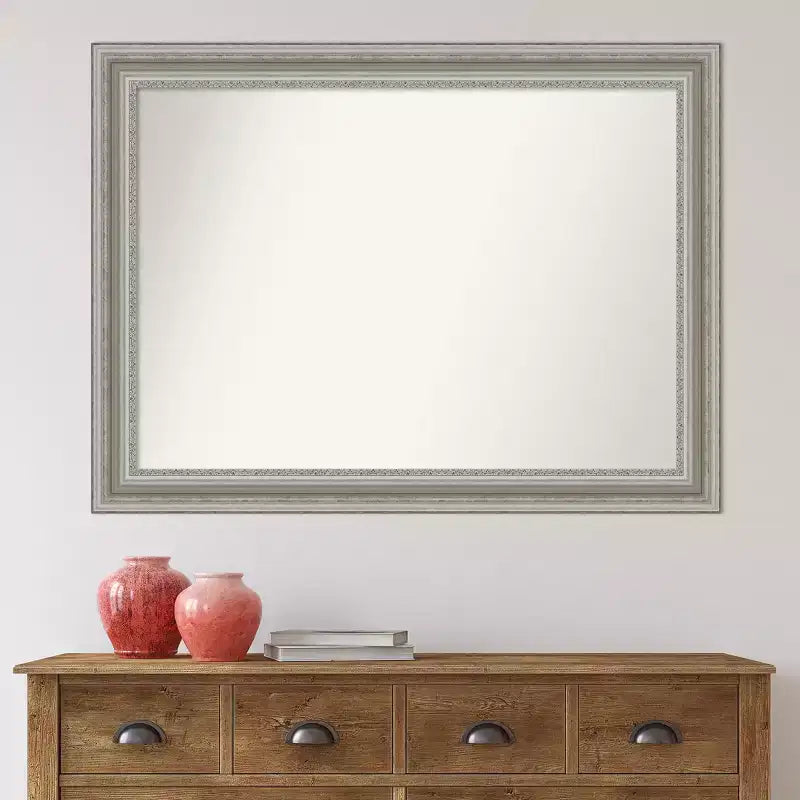 Specchio da Parete Rettangolare Argentato, Cornice Lavorata, Singolo