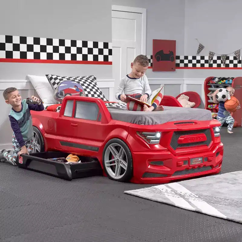 Lettino singolo in stile camion rosso per 1 bambino