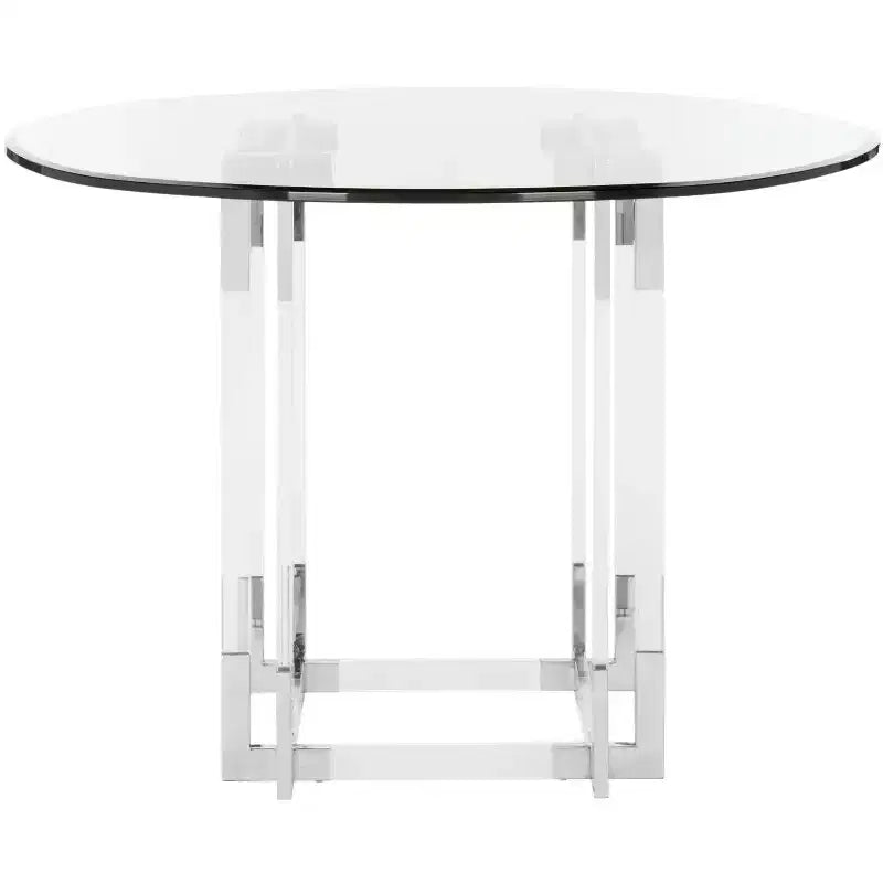 Tavolo da pranzo rotondo in acrilico trasparente/ottone e argento per 2