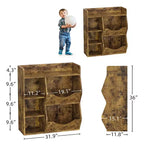 Organizzatore giocattoli per bambini a 2 livelli, Grigio/Retrò/Bianco, 3 ripiani aperti e 2 contenitori inclinabili