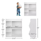 Organizzatore giocattoli per bambini a 2 livelli, Grigio/Retrò/Bianco, 3 ripiani aperti e 2 contenitori inclinabili