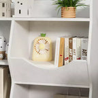 Organizzatore giocattoli per bambini a 2 livelli, Grigio/Retrò/Bianco, 3 ripiani aperti e 2 contenitori inclinabili