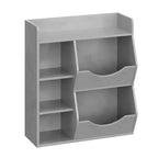 Organizzatore giocattoli per bambini a 2 livelli, Grigio/Retrò/Bianco, 3 ripiani aperti e 2 contenitori inclinabili