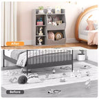Organizzatore giocattoli per bambini a 2 livelli, Grigio/Retrò/Bianco, 3 ripiani aperti e 2 contenitori inclinabili