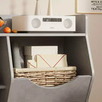 Organizzatore giocattoli per bambini a 2 livelli, Grigio/Retrò/Bianco, 3 ripiani aperti e 2 contenitori inclinabili
