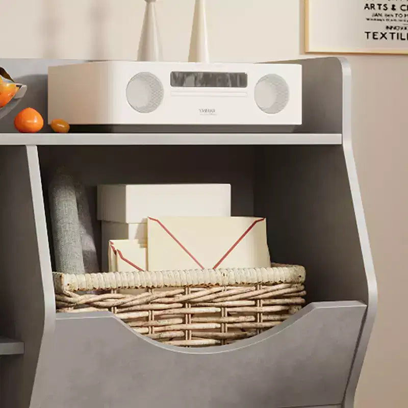 Organizzatore giocattoli per bambini a 2 livelli, Grigio/Retrò/Bianco, 3 ripiani aperti e 2 contenitori inclinabili