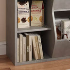 Organizzatore giocattoli per bambini a 2 livelli, Grigio/Retrò/Bianco, 3 ripiani aperti e 2 contenitori inclinabili