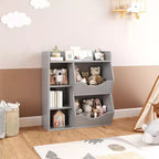 2-Tier Toy Storage Organizer, Bookshelf for Toys, Books, 3 Open Compartments & 2 Tilting Storage Boxes for Living Room, Kindergarten