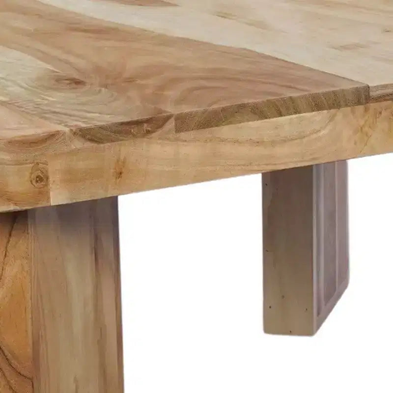 Tavolino da Caffè Quadrato in Legno di Acacia Marrone, a 4 Gambe, Pezzo Unico, 32 Pollici