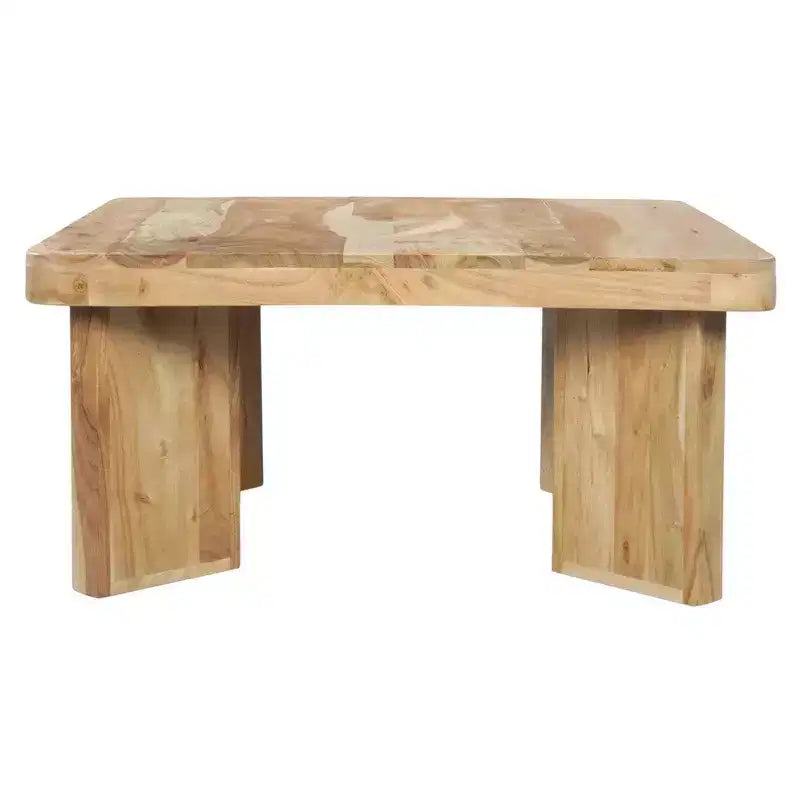 Tavolino da Caffè Quadrato in Legno di Acacia Marrone, a 4 Gambe, Pezzo Unico, 32 Pollici