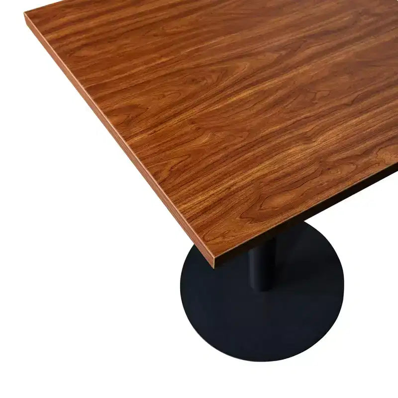 Tavolo da pranzo quadrato nero, piano in MDF e base a piedistallo in acciaio, 2-3 posti a sedere