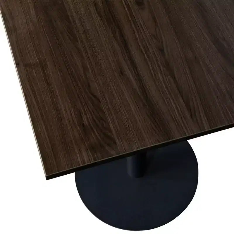 Tavolo da pranzo quadrato nero, piano in MDF e base a piedistallo in acciaio, 2-3 posti a sedere