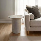 Tavolino rotondo bianco, legno di mango, singolo