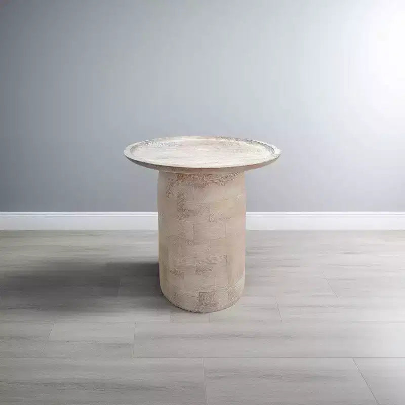 Tavolino rotondo bianco, legno di mango, singolo
