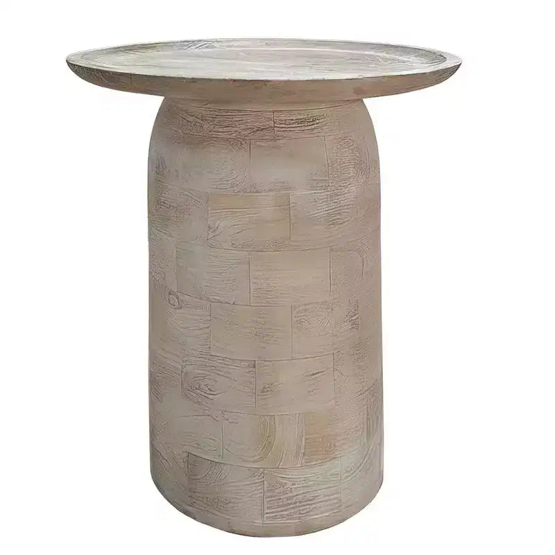 Tavolino rotondo bianco, legno di mango, singolo