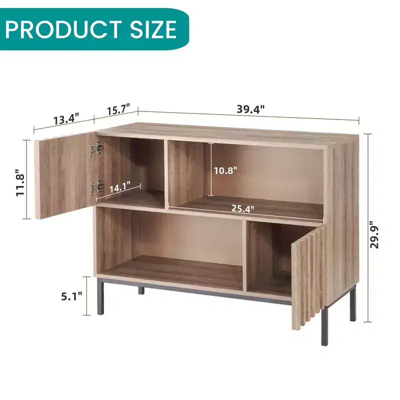 Madia Marrone a 2 Ante in Legno con Mensole a Giorno, Stile Rustico Moderno