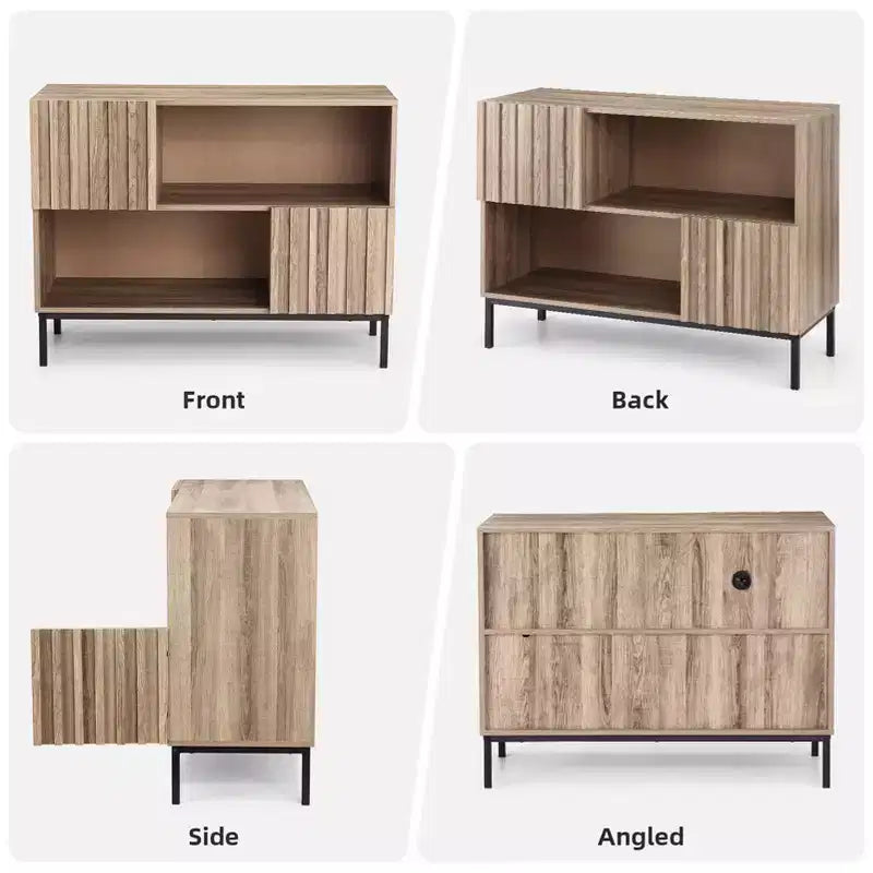 Madia Marrone a 2 Ante in Legno con Mensole a Giorno, Stile Rustico Moderno
