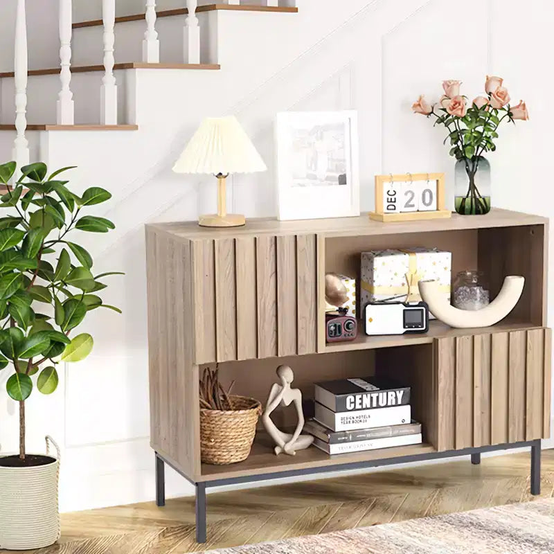 Madia Marrone a 2 Ante in Legno con Mensole a Giorno, Stile Rustico Moderno