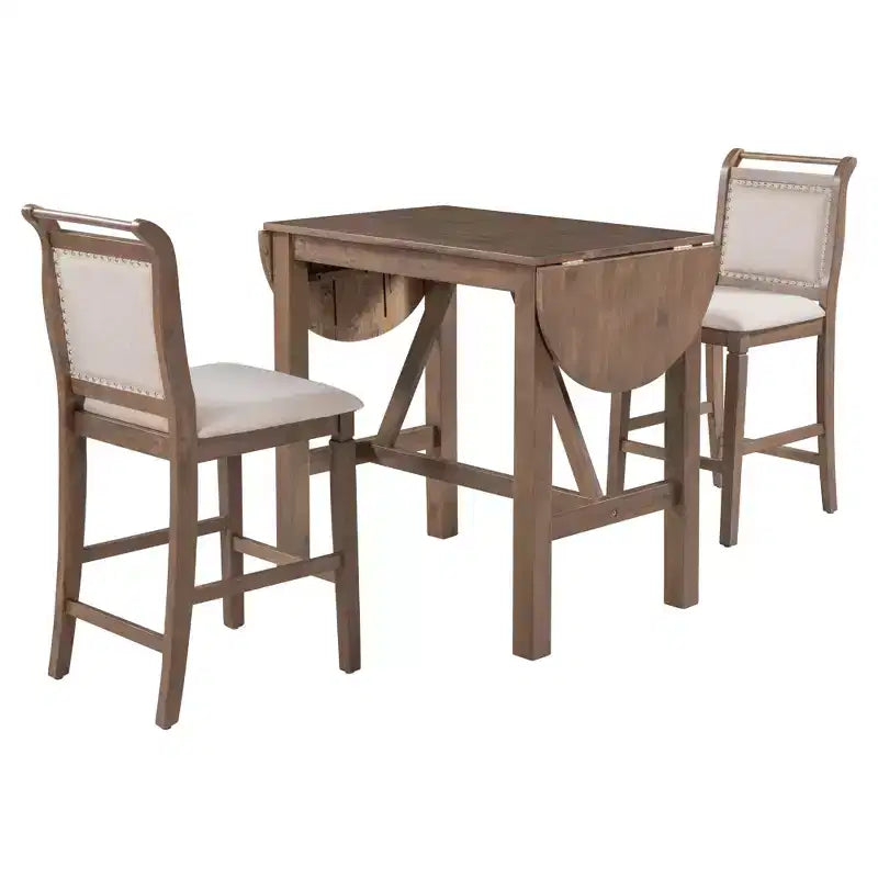 Set da pranzo da 3 pezzi con ante a ribalta, 2 posti, marrone/bianco