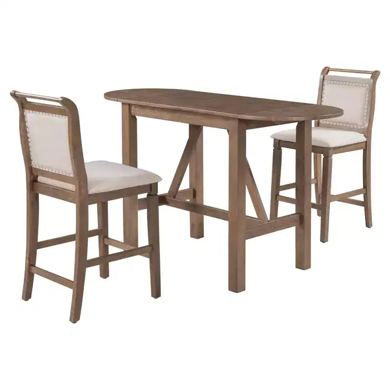 Set da pranzo da 3 pezzi con ante a ribalta, 2 posti, marrone/bianco