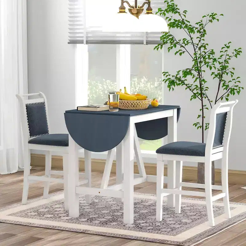 Set da pranzo da 3 pezzi con ante a ribalta, 2 posti, marrone/bianco