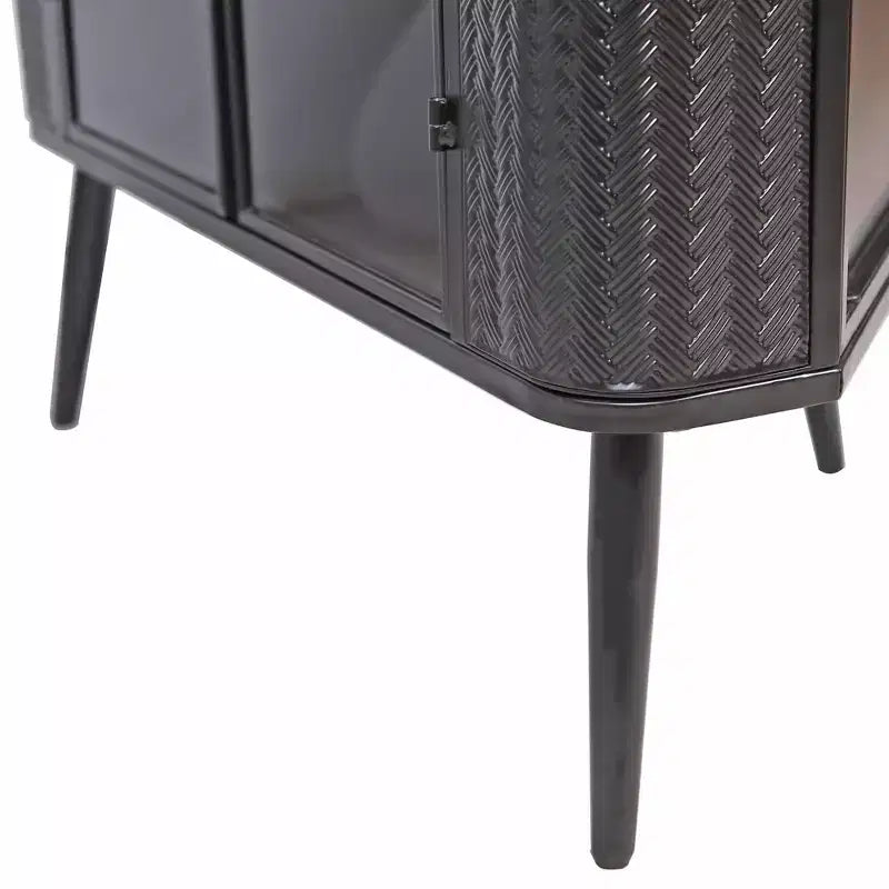 Mobiletto angolare moderno nero con ante in vetro temperato, 3 ripiani, 1 persona