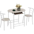 VINGLI 3 Piece Dining Set for 2,Kitchen Wooden Table and 2 Chairs for Small Space,Metal Frame,Wine Rack,White&Light Oak