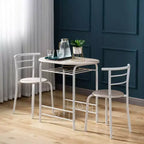 Set da pranzo 3 pezzi per 2 in bianco e rovere chiaro – Tavolo ovale con struttura in metallo e portabottiglie