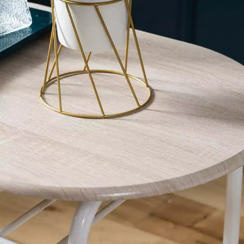 Set da pranzo 3 pezzi per 2 in bianco e rovere chiaro – Tavolo ovale con struttura in metallo e portabottiglie
