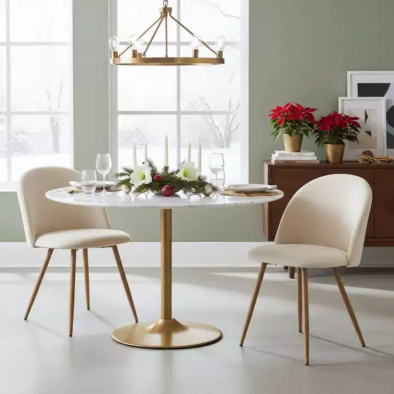 Homy Casa Set of 2 Modern Fabric Upholstered Dining Chairs with Wood-Look Metal Legs, Small Space, Holiday Gathering, Cream