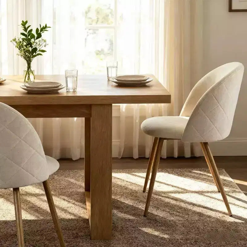 Sedie da pranzo imbottite color crema, set da 2 — Senza braccioli, gambe in metallo
