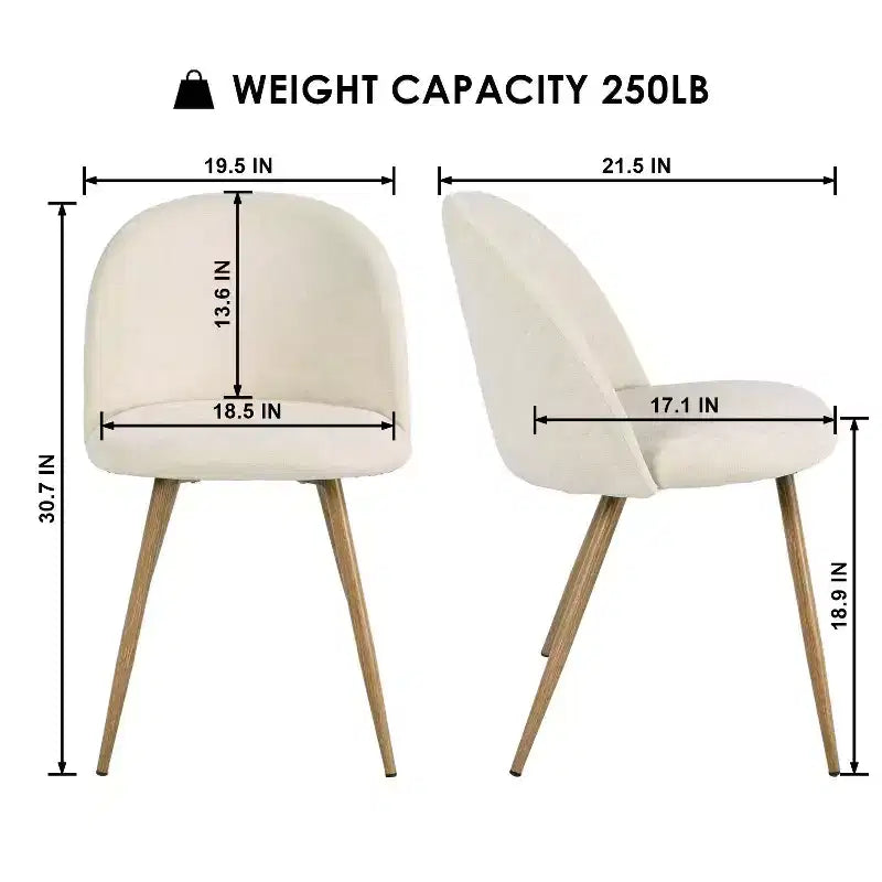Sedie da pranzo imbottite color crema, set da 2 — Senza braccioli, gambe in metallo
