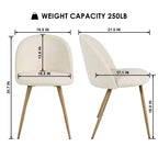 Sedie da pranzo imbottite color crema, set da 2 — Senza braccioli, gambe in metallo