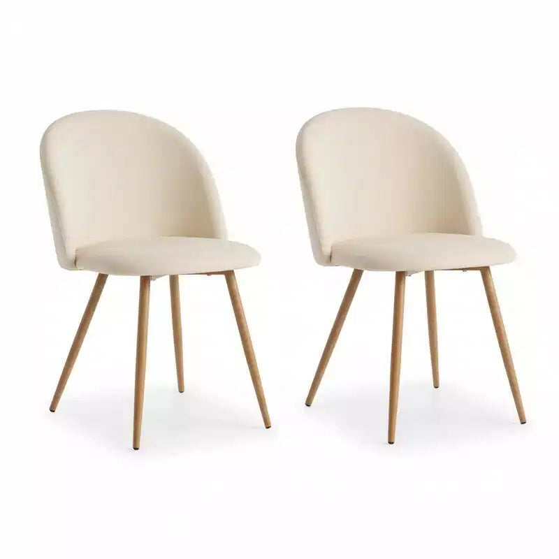 Sedie da pranzo imbottite color crema, set da 2 — Senza braccioli, gambe in metallo