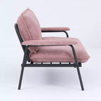 Divano a 2 posti con bottoni trapuntati rosa e struttura in metallo nero, 135 cm