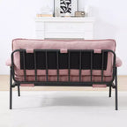 Divano a 2 posti con bottoni trapuntati rosa e struttura in metallo nero, 135 cm