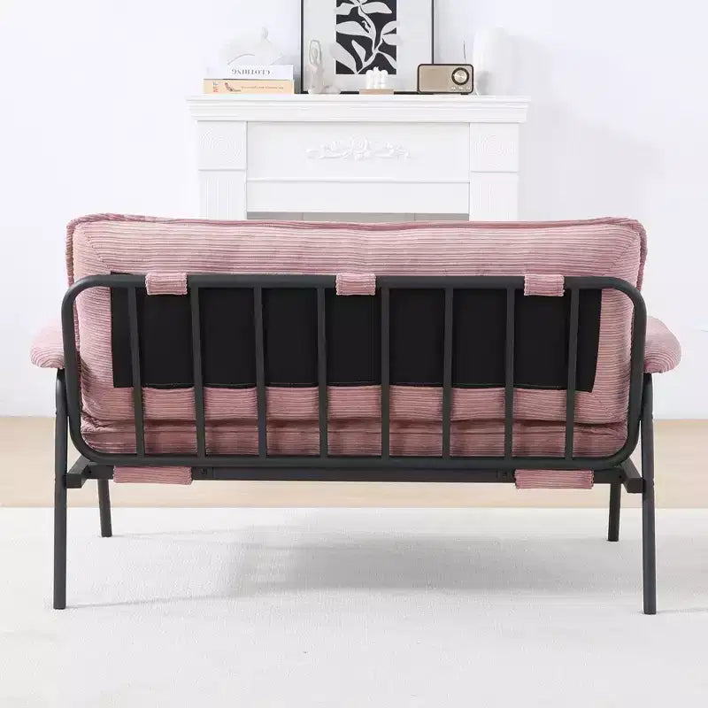 Divano a 2 posti con bottoni trapuntati rosa e struttura in metallo nero, 135 cm