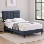 Royal Hampton Full Bed, Soft Biscuit Tufted Charcoal Gray Linen Upholstery