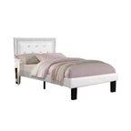 Royal Hampton Twin Bed with Silver Trim, White Button Tufted Faux-Leather