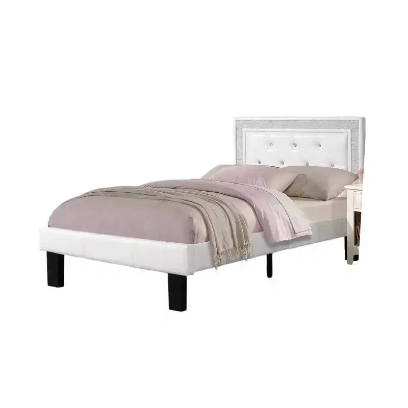 Letto singolo in similpelle trapuntata bianca – 1 persona